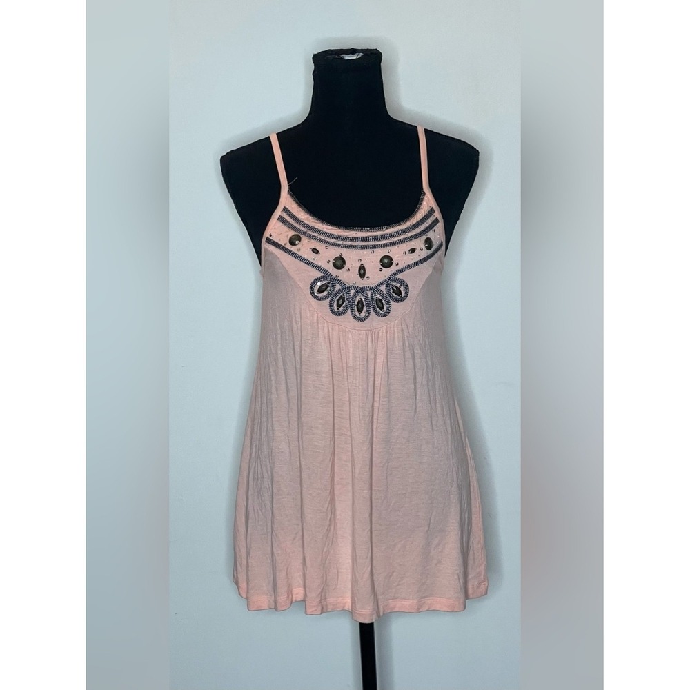 Willi Smith Womens Peach Pink Embellished Beaded Cami Tank Top Small Boho Summer - Picture 2 of 8